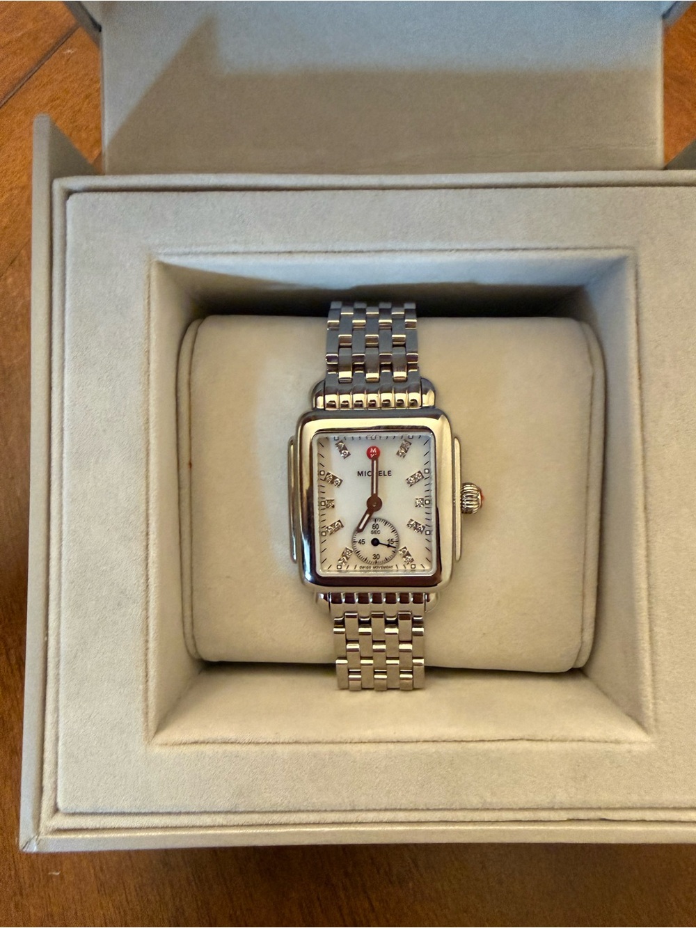 NEW IN BOX! Michele Silver Stainless Steel Diamond Accent Watch with White Dial - Picture 3 of 6